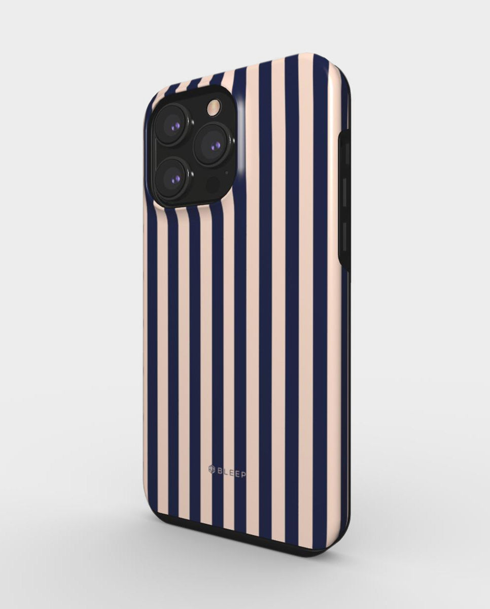 Blue and white stripe iphone tough mobile case, side view